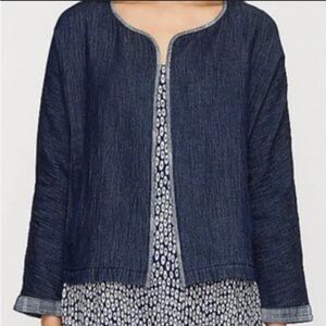 Eileen Fisher Open Front 100% Organic Cotton Denim Jacket